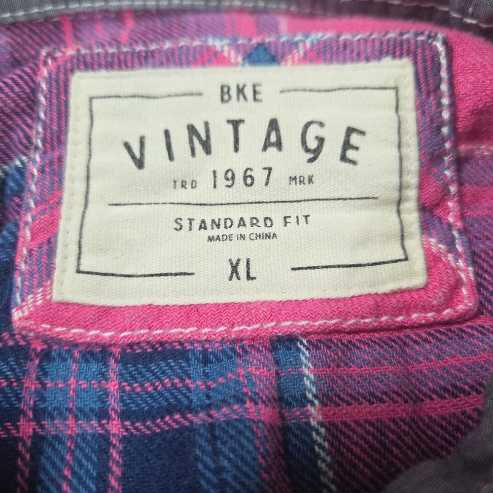 BKE Vintage Mens XL Pink Plaid Western Pearl Snap Short Sleeve Shirt - Picture 2 of 13